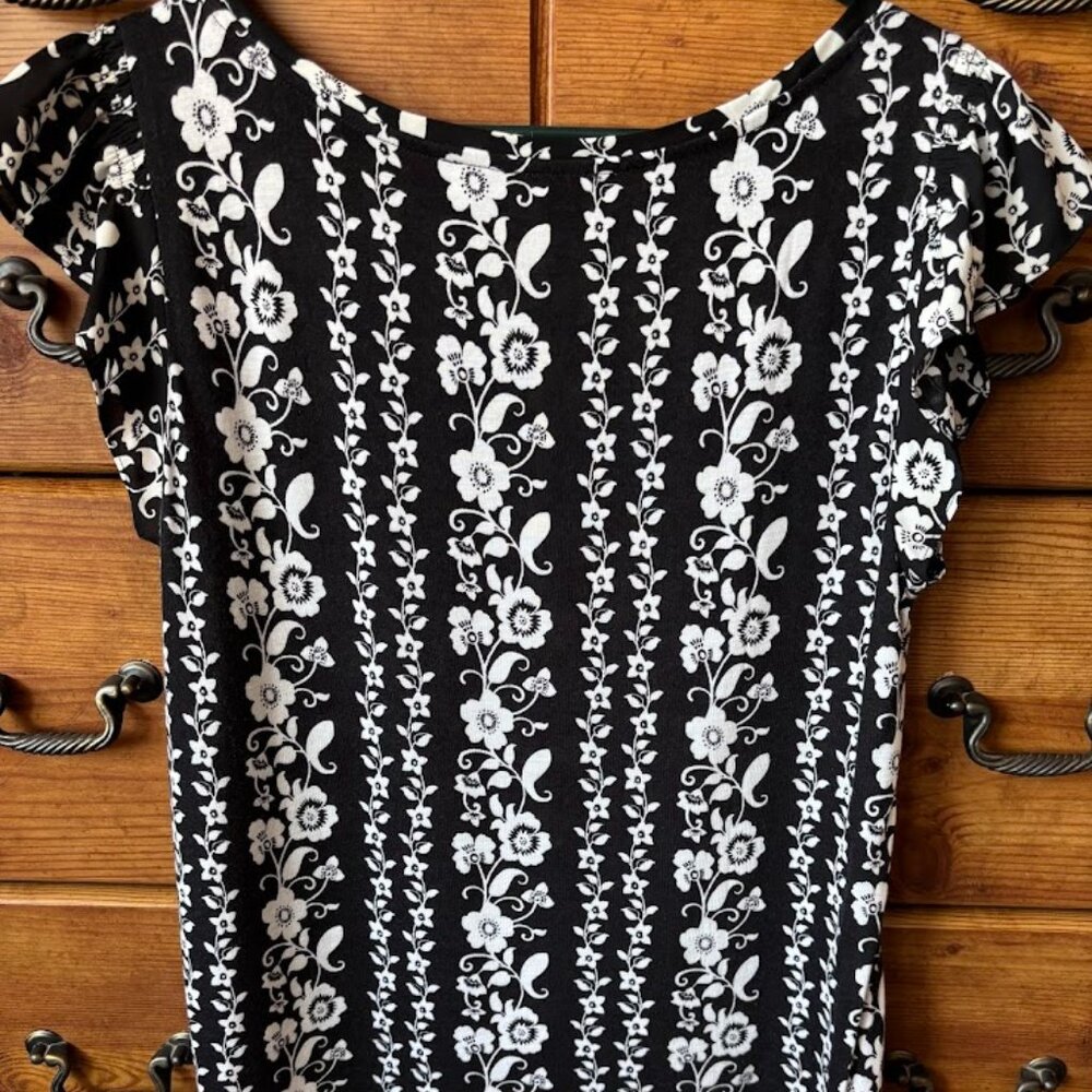 LOFT Mixed Media Floral Top with Flutter Cap Sleeves